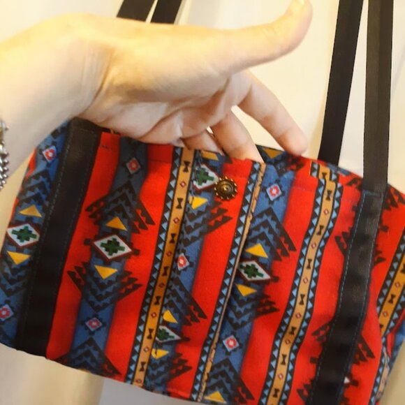 New Southwestern Sarape stripe Mini Duffle Tote Bag Aztec arm bag Red Blue Blk - Picture 3 of 10